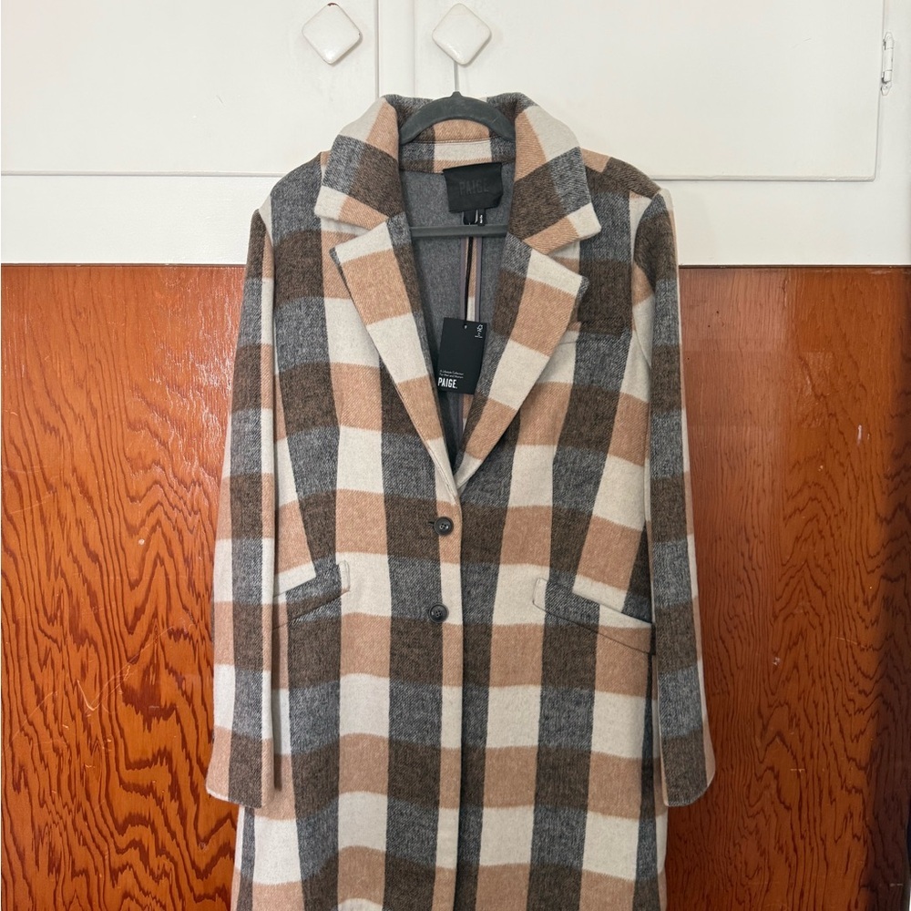 PAIGE Samine long coat in charcoal and tan